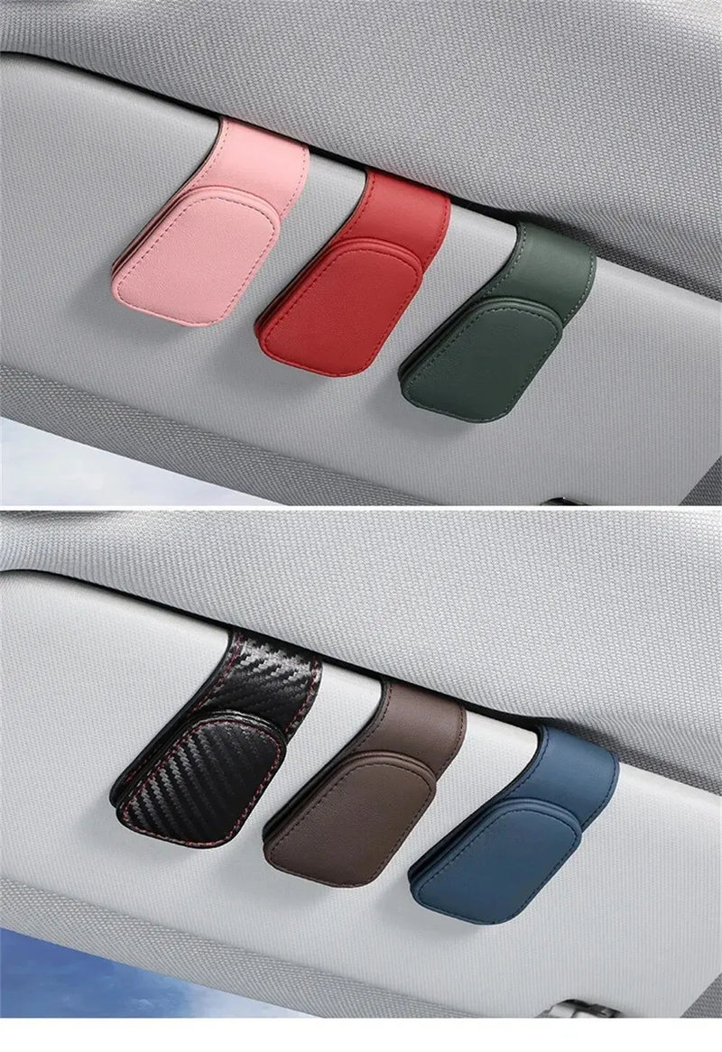 Universal Car Auto Sun Visor Eyeglass Hanger Clip Leather Glasses Holder Magnetic Multi-Function Automobile Accessories Storage