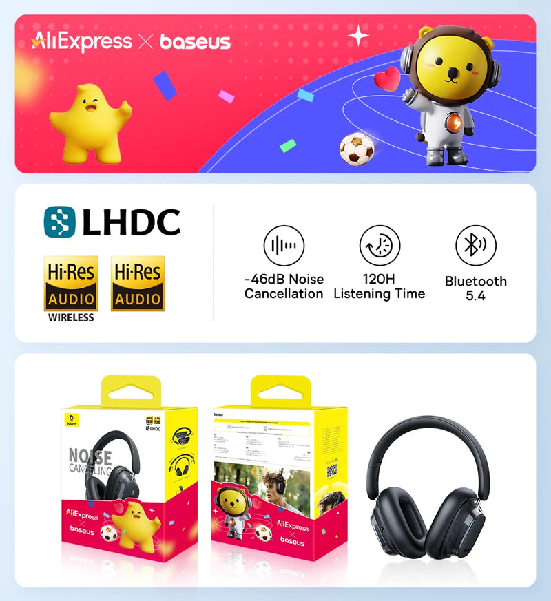 Baseus GH02 Gaming Wireless Headphone with Mic Over-Ear Headphones Bluetooth 5.3 40mm Driver 2.4G/Wireless/Cable RGB Headsets