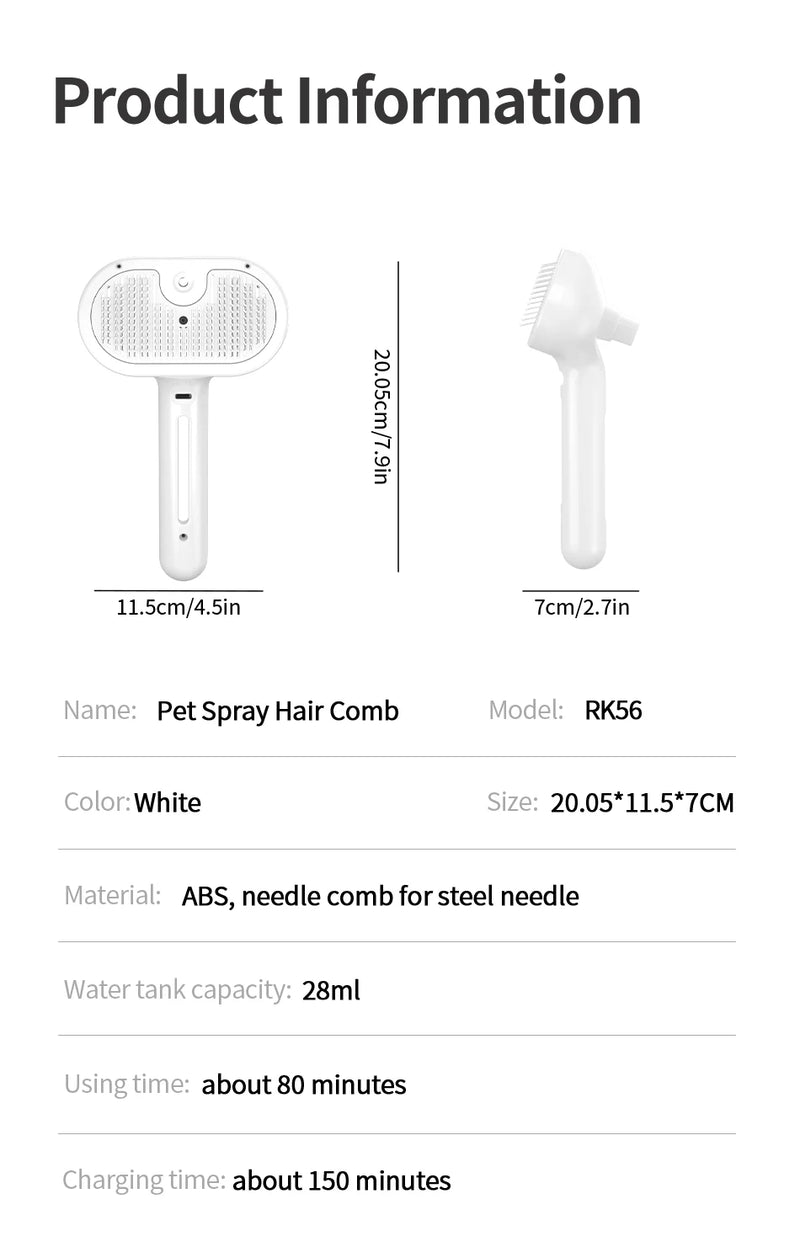 ROJECO Pet Spray Hair Comb Professional Electric Hair Straightener Comb Brush For Cat Pet Massage Comb Steam Brush For Hair Care