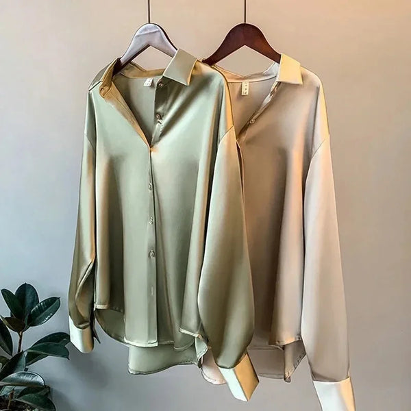 Spring 2024 Women Clothing Silk Shirt Vintage Blouse Women Sheer Top Women Long Sleeve Dress Shirt Loose Blouse Woman Overshirt