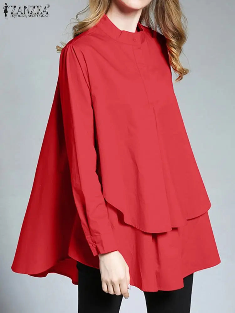 Autumn Solid Full Sleeve Shirts Oversized Women Blouses All Match Irregular Hem Blusas ZANZEA Female Holiday Work Tops Oversized