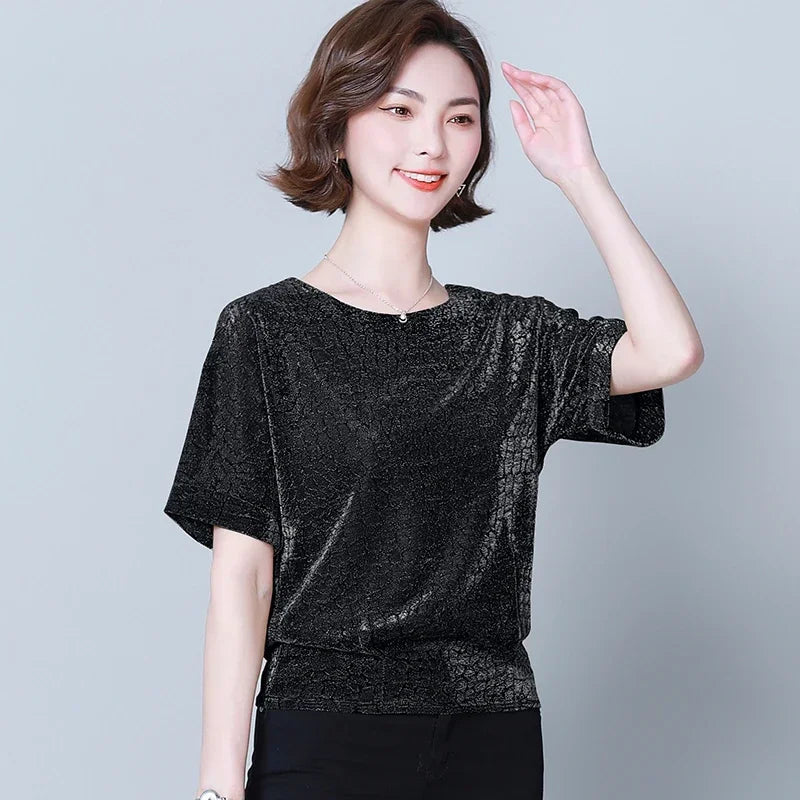 Tunic Women Blouses Red Black Shine Women Blouses Pleasure 4XL Fashion New Elegant Shiny Sequin Blouse Glitter Shirt Tops 14081