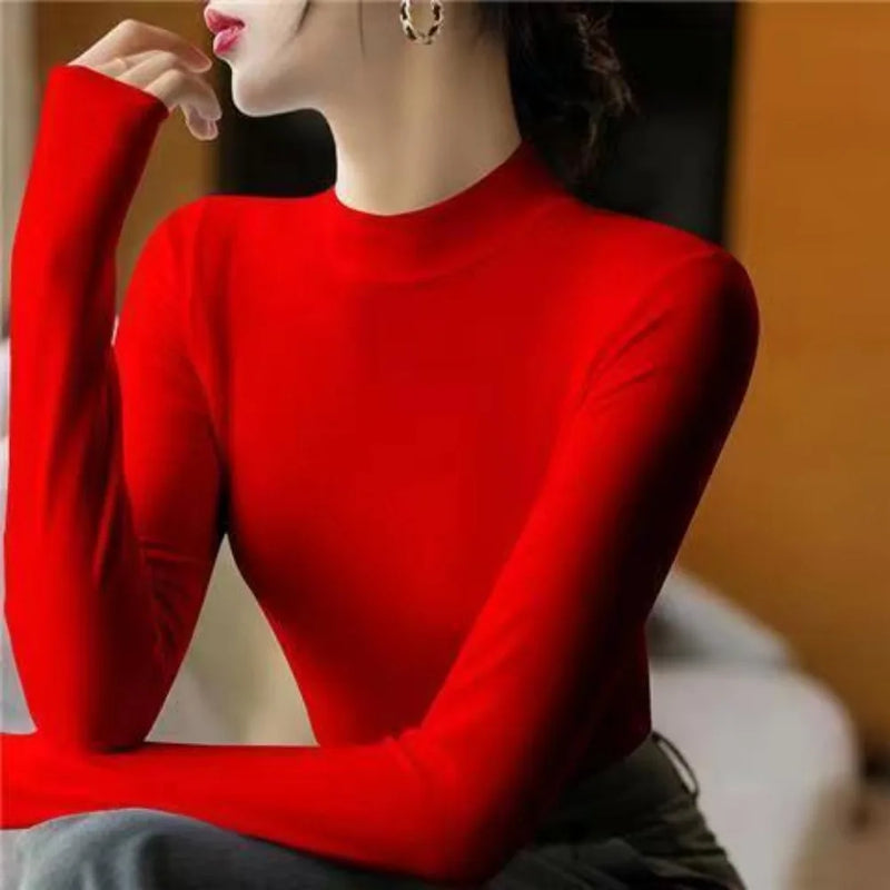 Fashion Solid Undertale T-Shirt for Women High-neck Tight-fit Undershirt Long Sleeves Suitable for Autumn Winter Luxury T-shirt