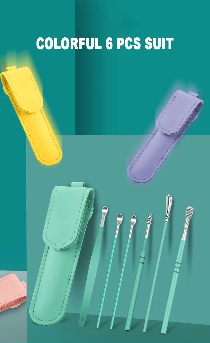 Ear Cleaner Set Earpick Ear Wax Remover Ear Spoon Curette Ear Cleaning Spiral Earpick Easy Earwax Removal Ear Cleaner Kit Gadget
