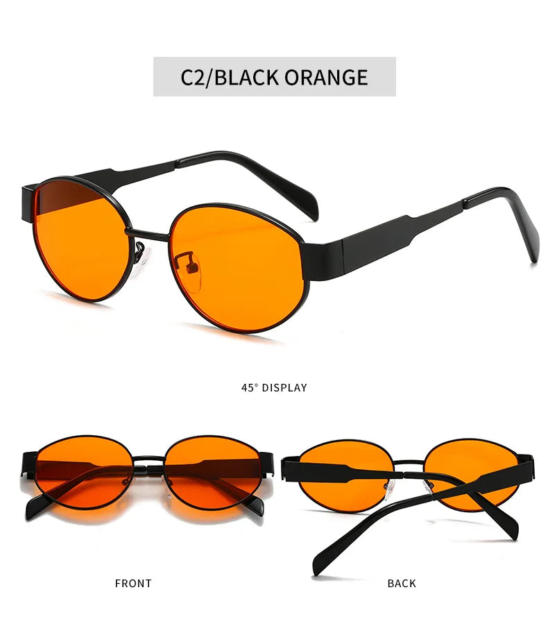 Trendy Oval Sunglasses for Women 2024 Luxury Brand Designer Metal Frame Sun Glasses Ladies Classic Vintage Round Shades Unisex