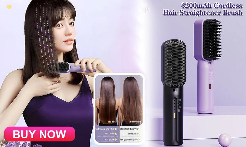 Wireless Hair Straightener Brush Electric Hair Brushes Hot Comb Straightener For Hair Beard Flat Iron Ceramic Heating HairCurler