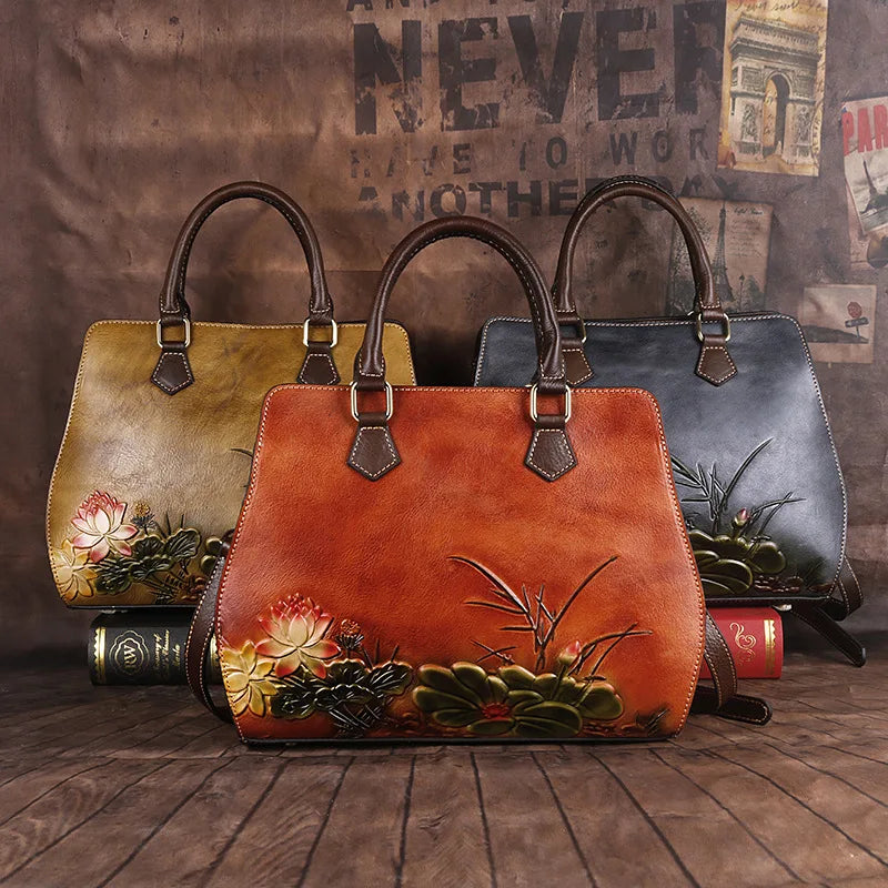 MOTAORA Women's Bag Retro Genuine Leather Shouder Bags For Women New Handmade Embossing Handbag Large Capacity Casual Bag Female