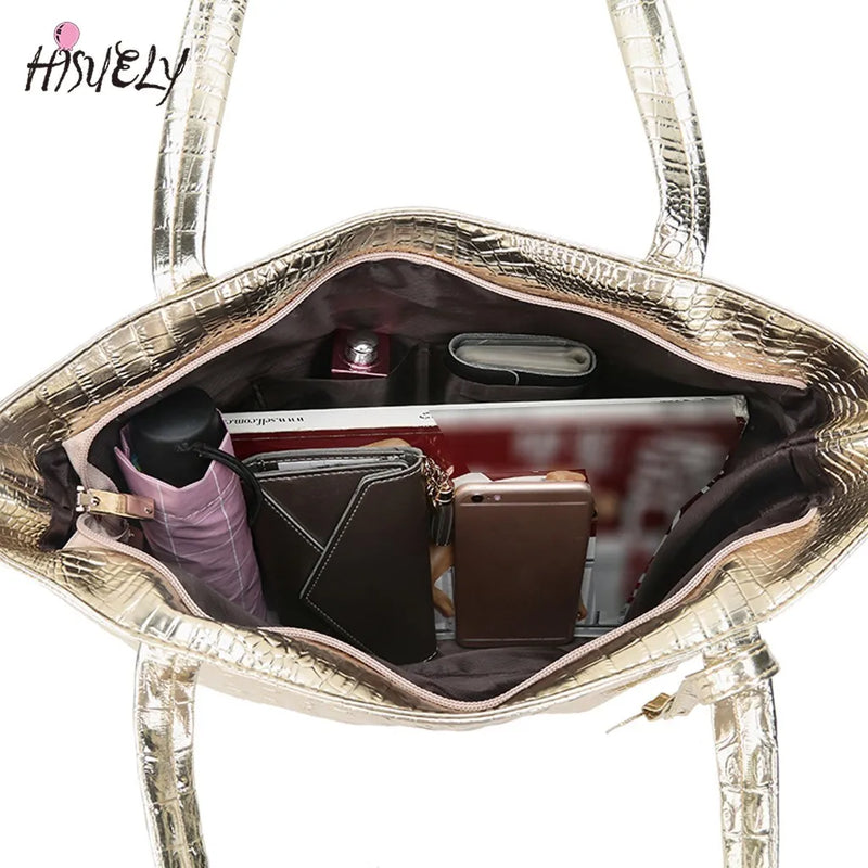 New Women Handbag Laser Hologram Leather Shoulder Bag Lady Single Shopping Bags Large Capacity Casual Tote Bolsa Silver Xew