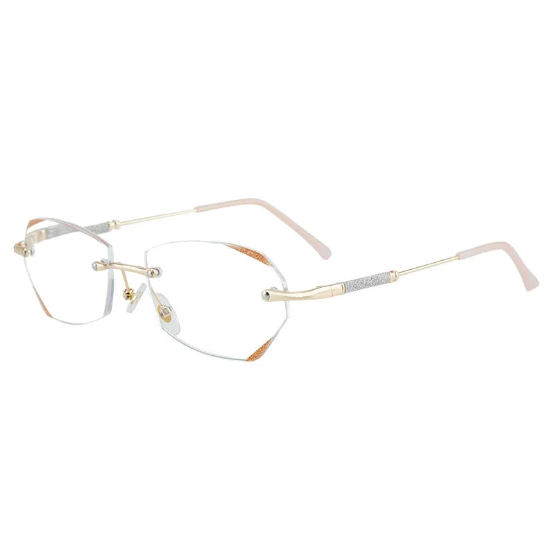 Women's Reading Glasses Fashion Rimless Diamond Cutting Frame Presbyopic Eyeglasses Optical Farsighted Eyewear Diopter 0 To +4.0