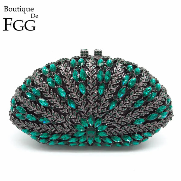 Boutique De FGG (in stock) Green Evening Bags and Clutches for Women Formal Party Crystal Clutch Bags Bridal Rhinestone Handbags