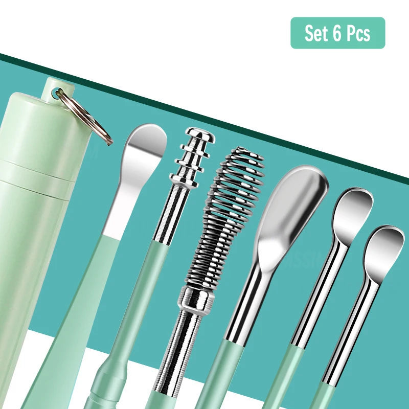 Ear Cleaner Set Earpick Ear Wax Remover Ear Spoon Curette Ear Cleaning Spiral Earpick Easy Earwax Removal Ear Cleaner Kit Gadget