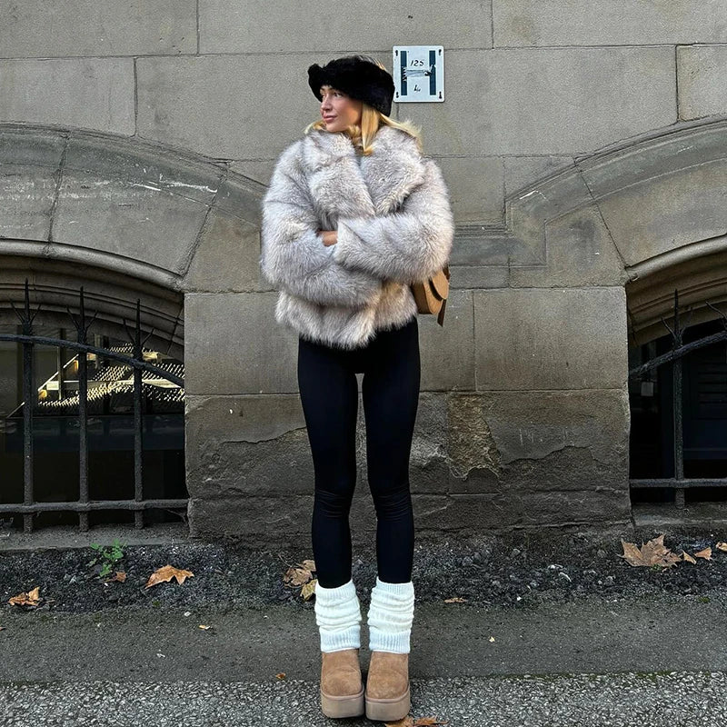 Neo Mint Chic Street Girls Gradient Faux Fur Jacket Women Winter 2024 Brand Fashion Fluffy Fox Fur Coat Female Luxury Outerwear