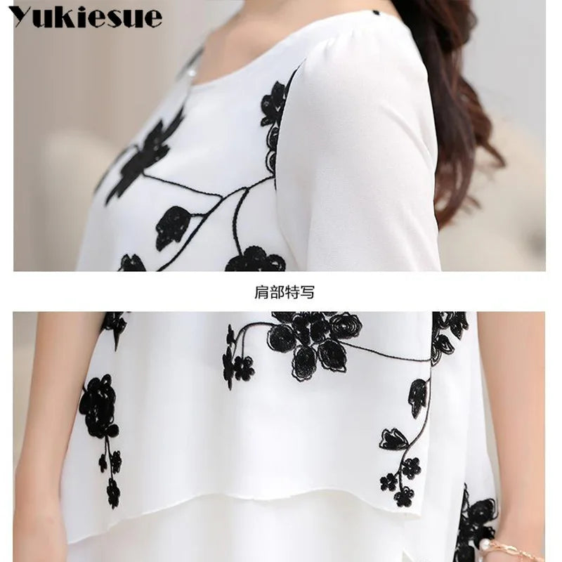 floral embroidery chiffon blusas for women top shirt fashion woman blouses 2022 womens tops and blouses clothes women's shirts