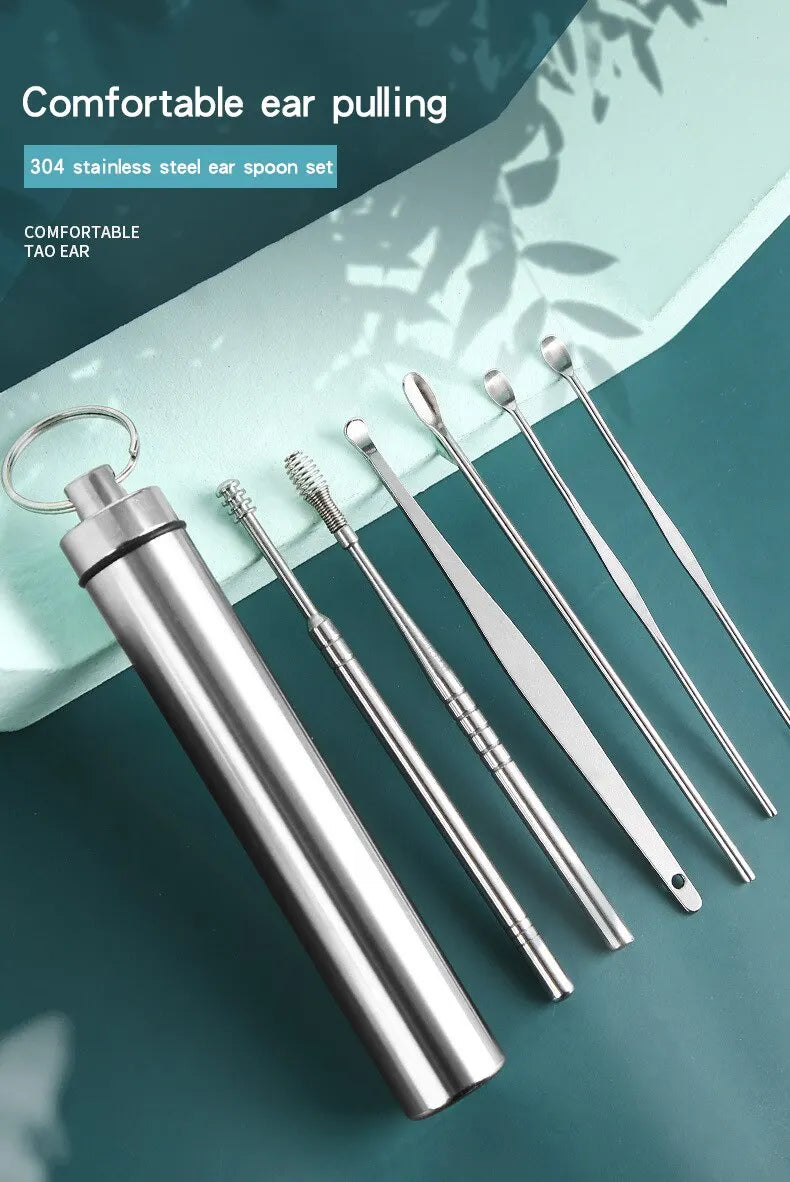 12 Piece Earpick Stainless Steel Ear Digging Tool Set Spiral Wax Remover For Perforation Cleaning Kit Cleaning Agent