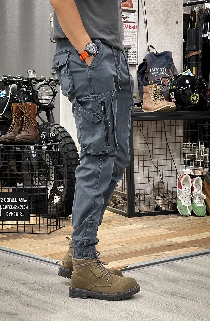 Military Tactical Cargo Pants Mens Army Casual Trousers Zipper Multi-Pocket Cotton Joggers Fashion Khaki Black Plus Size Elastic