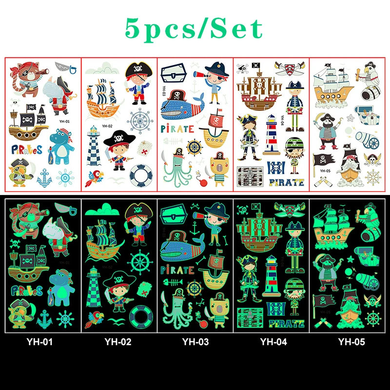 Luminous Tattoo 5 10pcs/Set Temporary Tattoos Mermaid Licorne Children Stickers for Kids Pokemon Tattoo Tattoo for Kids Unicorn