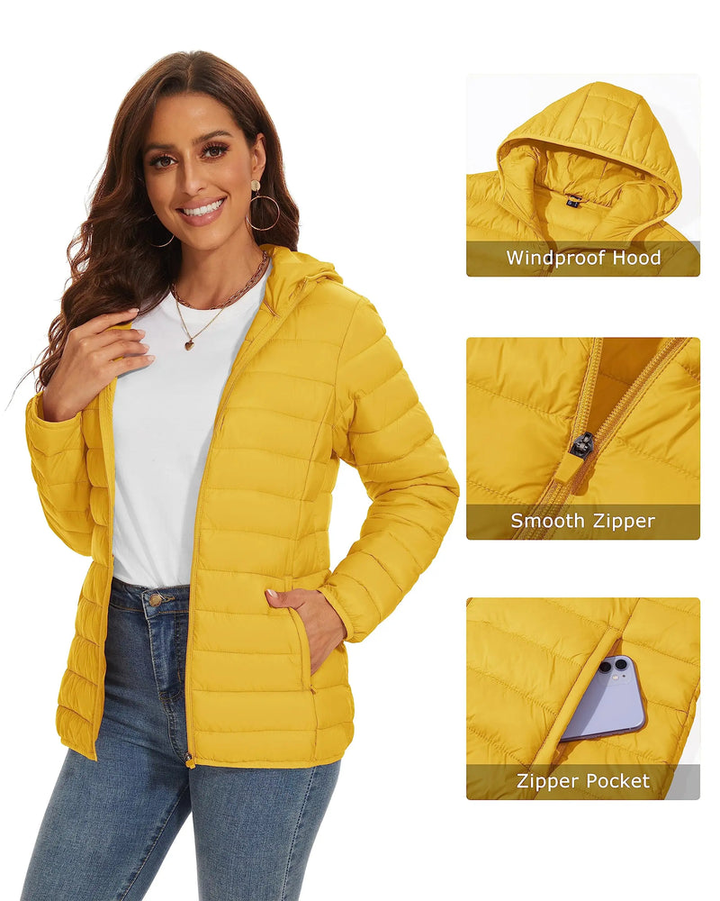 TACVASEN Full Zip Up Hooded Puffer Jacket Womens Winter Quilted Warm Down Coats Casual Windbreaker Padded Outwear Outdoor Cloth