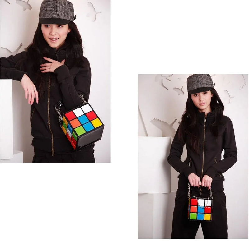 Pu leather fashion casual Cube Shape Shoulder Bags Purse Clutch Purse stereotypes small square bag Colorful Crossbody Bags