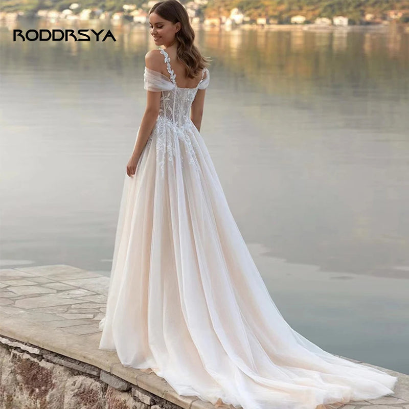RODDRSYA Boho Wedding Dresses A-Line Spaghetti Straps Off The Shoulder Appliques Beading Bridal Gown For Women Vestidos De Noiva