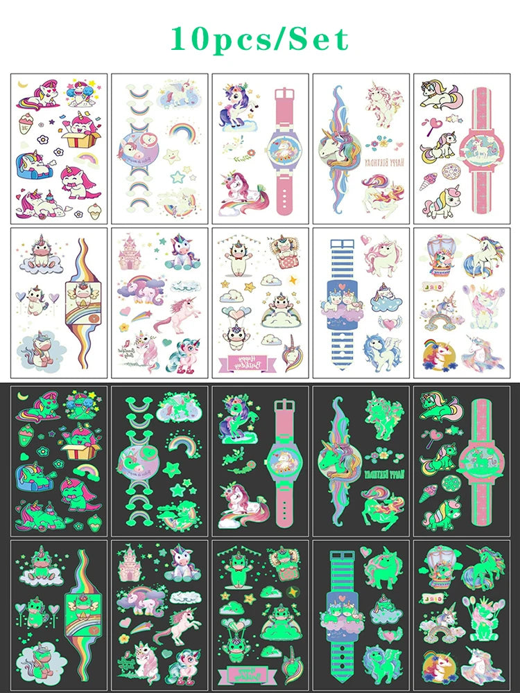 Luminous Tattoo 5 10pcs/Set Temporary Tattoos Mermaid Licorne Children Stickers for Kids Pokemon Tattoo Tattoo for Kids Unicorn