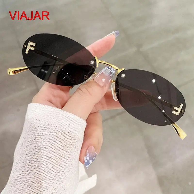 Rimless Oval Sunglasses Women 2024 Cat Eye Designer Letter Punk Sun Glasses Men Shades Driving Eyewear Glasses Female UV400