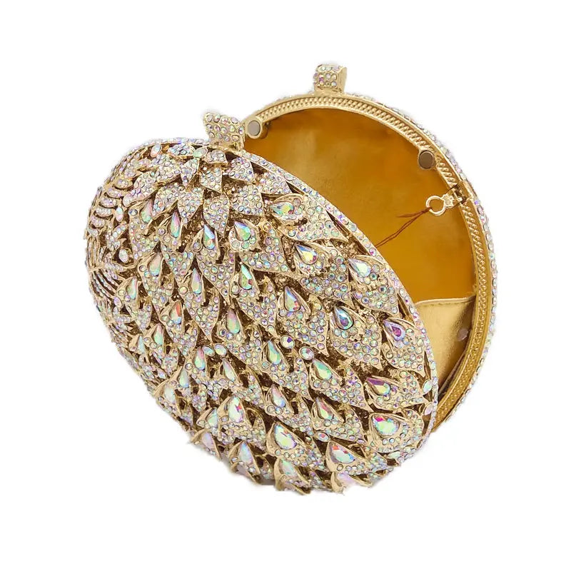 Boutique De FGG Round Ball Flower Women Evening Bags and Clutches Wedding Party Rhinestones Handbags Bridal Formal Purse