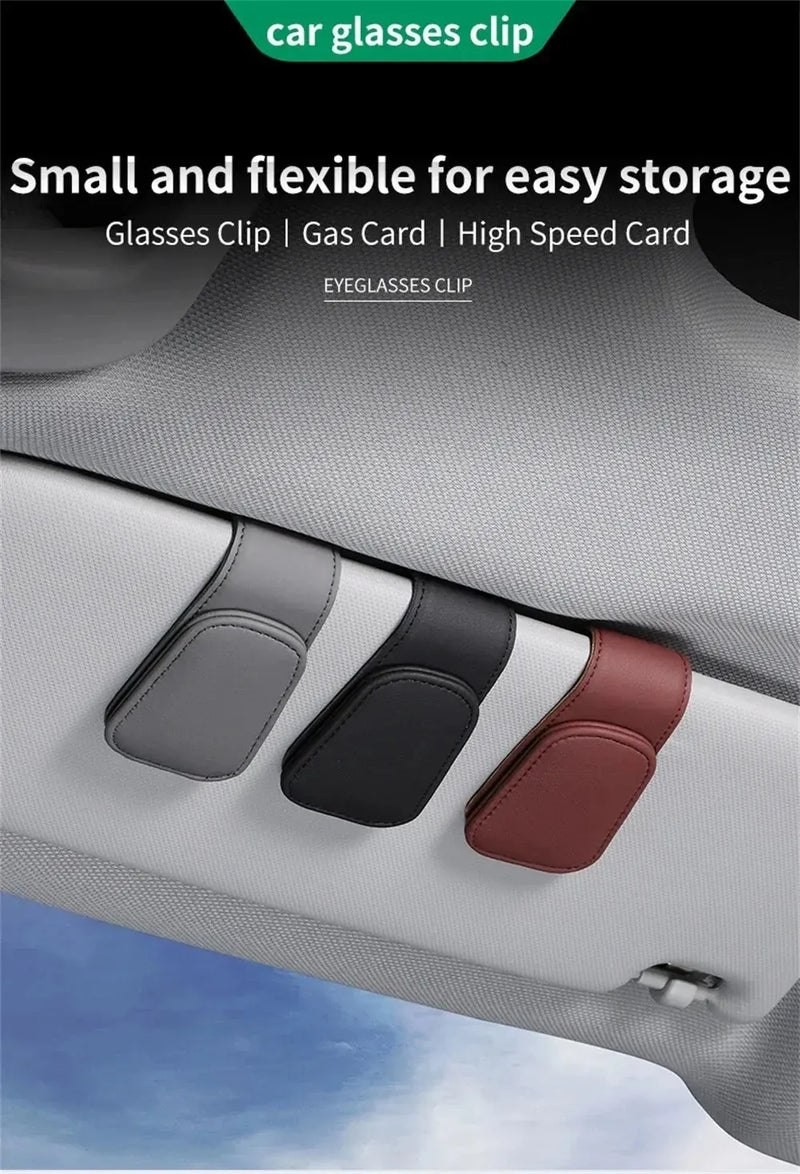 Universal Car Auto Sun Visor Eyeglass Hanger Clip Leather Glasses Holder Magnetic Multi-Function Automobile Accessories Storage