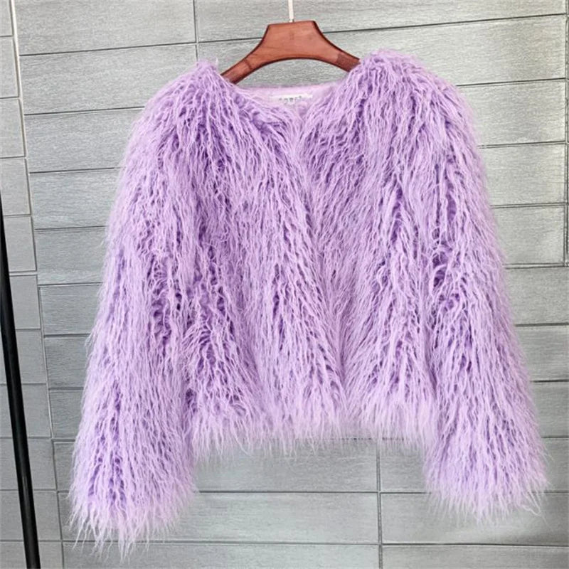 New Autumn Winter Warm Women Faux Fur Coat Loose Black White Pink Plush Coat Female Fur Jacket