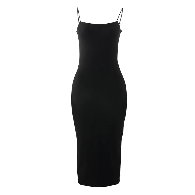 Summer Black Sexy Dress Women Streetwear Sleeveless Backless Solid Spaghetti Strap Bodycon Casual Clubwear Elegant Party Dresses