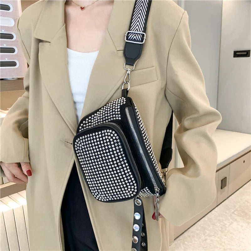 Women Bag Casual Travel Crossbody Shoulder Bags For Women Fashion Rivet Waist Pack Leisure Luxury Designer Handbag Femael Bags