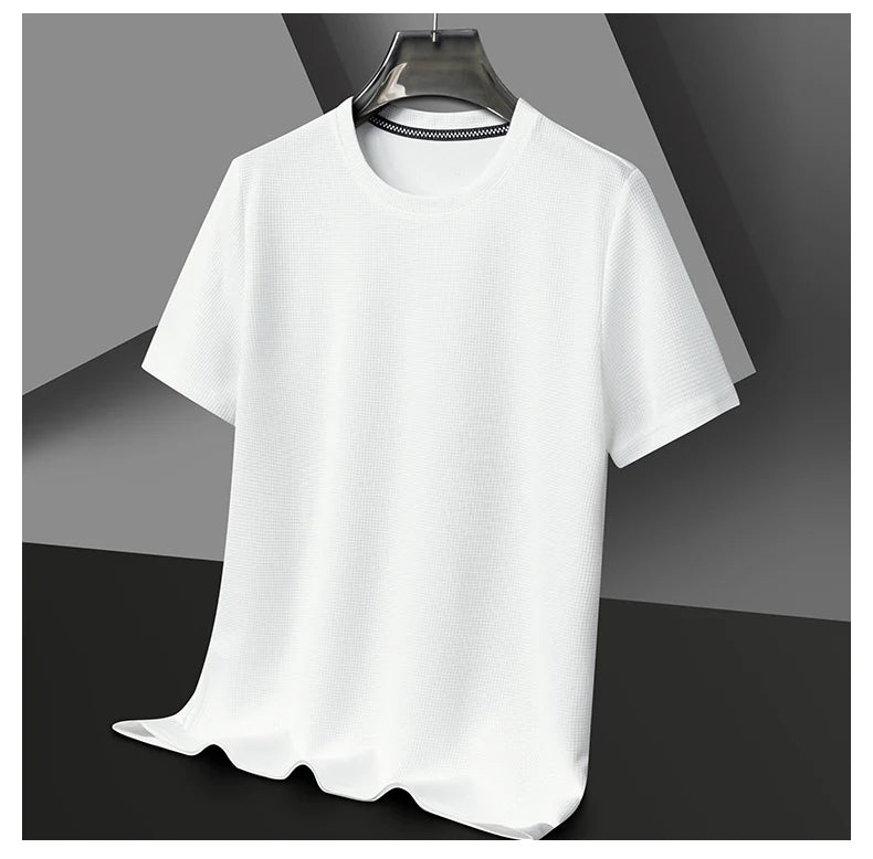 New Summer Waffle Round Neck Short Sleeved T-shirt for Men's Short Sleeved Top