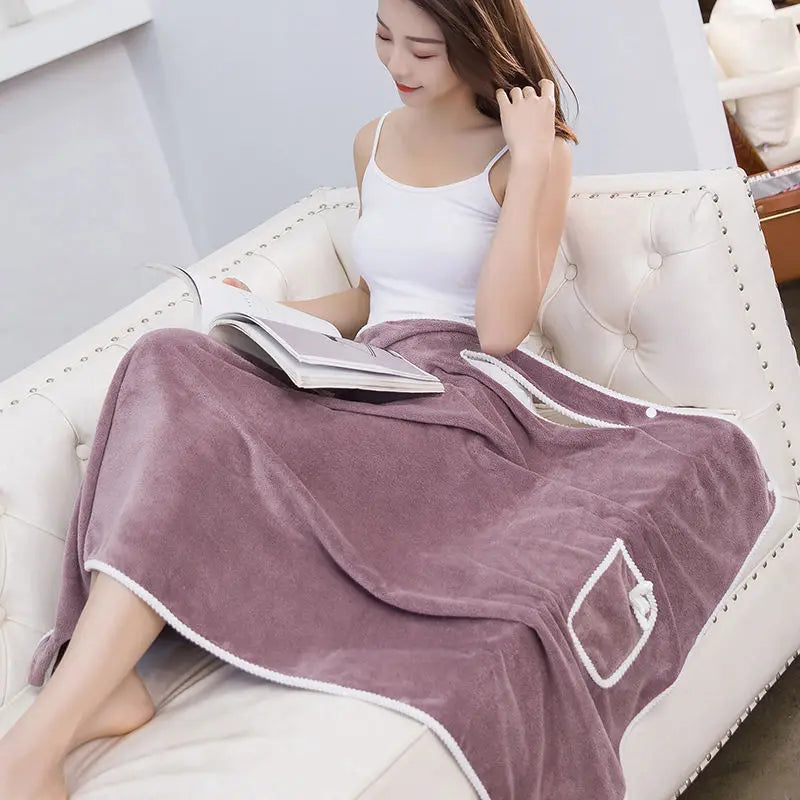 Pocket Coral Velvet Shower Skirt Pure Cotton Thickened Strong Absorbent Pack Bath Towel Chest Wrap Wearable Bath Towel