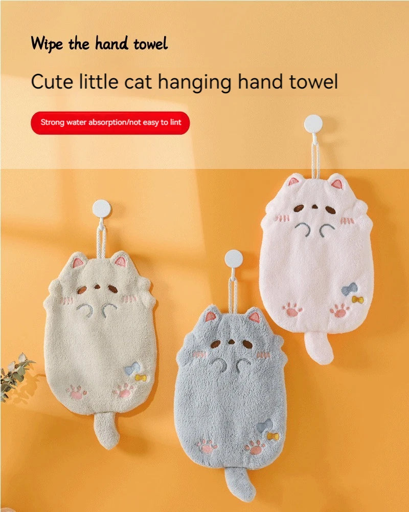 Cute Cartoon Tanuki Hanging Towel Coral Velvet Hair Does Not Lose Thick Cloth Kitchen Bathroom Absorbent Towels