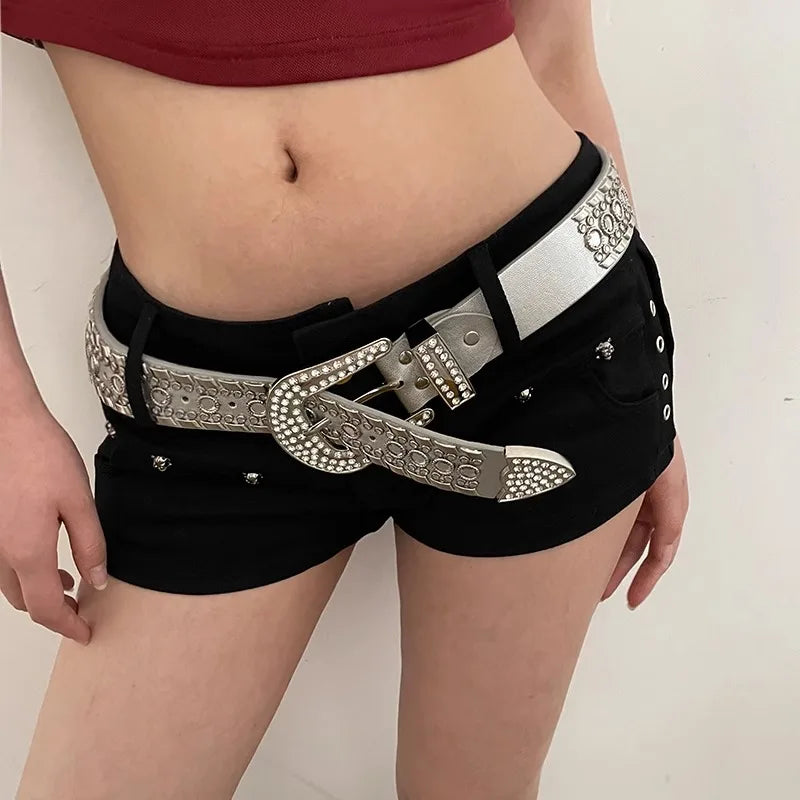 Y2K N Niche Personality Spice Broad Belt Female Adornment 2024 New Style Rhinestone With Pants Fashion Belt