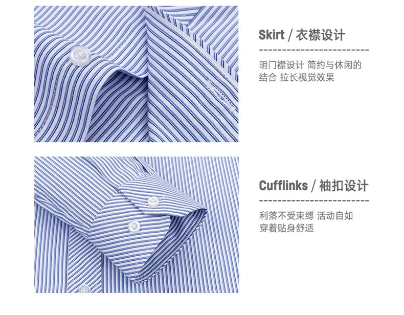 Cotton Men's Classic Long Sleeve Striped Basic Dress Shirts Single Patch Pocket Formal Business Standard-fit Office Social Shirt