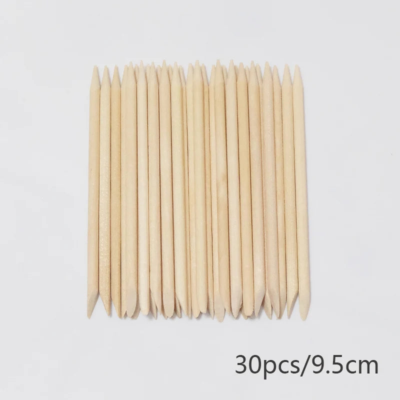 Lurayee Nail Cuticle Pusher Orange Wood Sticks Nail Manicures Remover Wooden Design Nail Gel Polish Drawing Stick for Nail Art