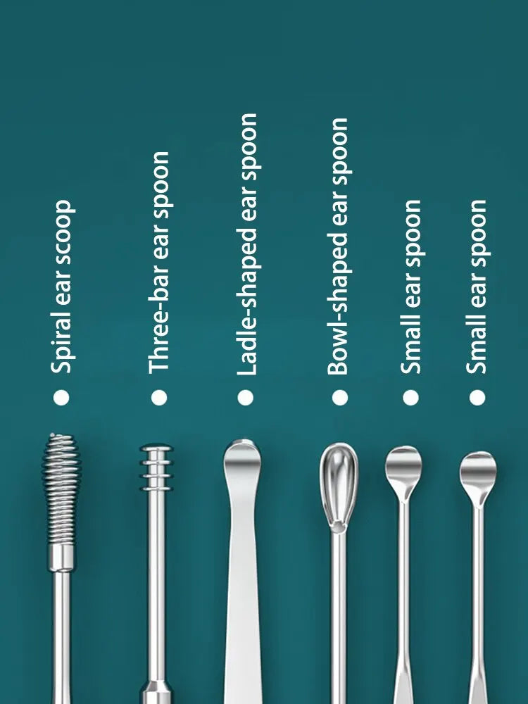 12 Piece Earpick Stainless Steel Ear Digging Tool Set Spiral Wax Remover For Perforation Cleaning Kit Cleaning Agent