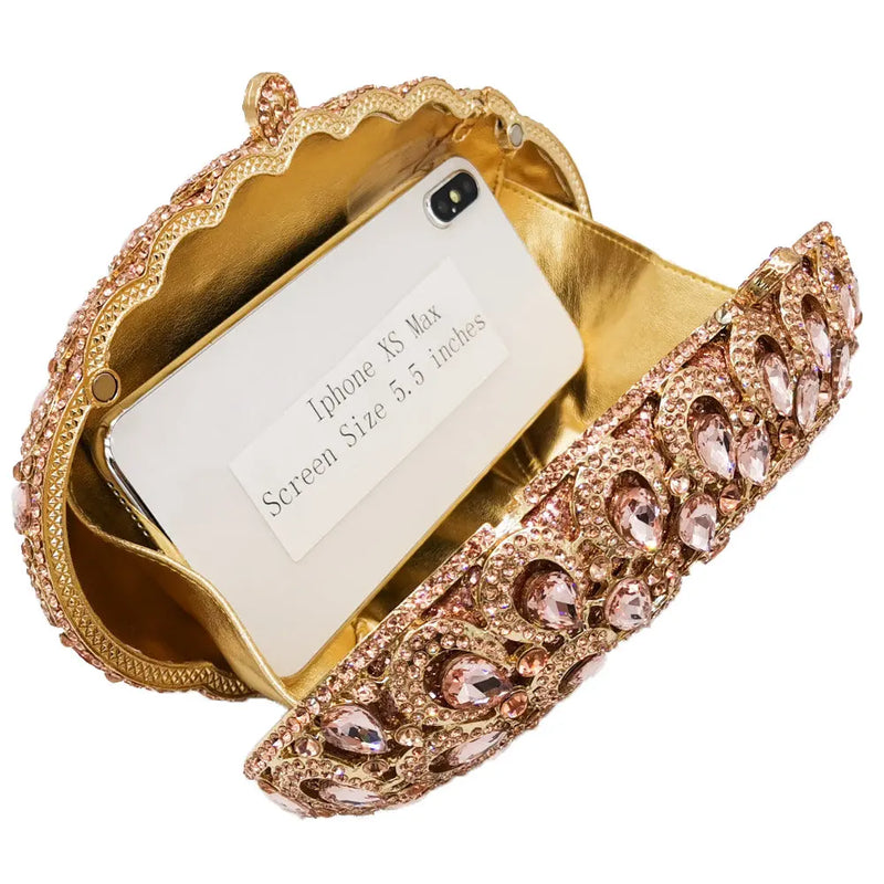 Boutique De FGG Hollow Out Champagne Women Crystal Clutch Minaudiere Evening Bags Bridal Diamond Handbags Wedding Dinner Purses