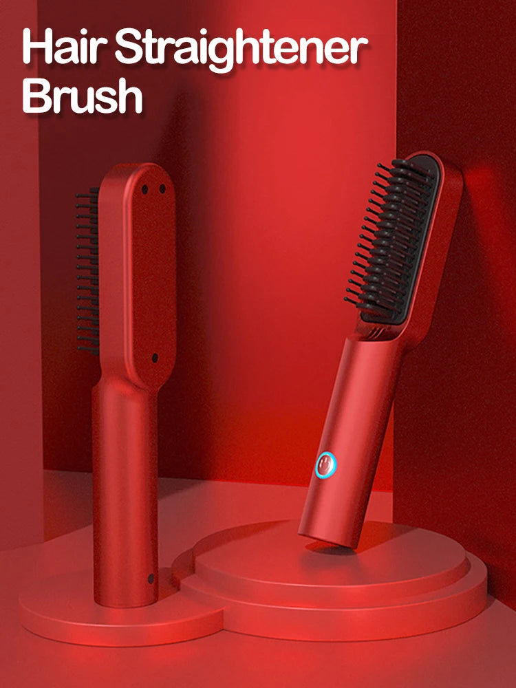 Wireless Hair Straightener Brush Electric Hair Brushes Hot Comb Straightener For Hair Beard Flat Iron Ceramic Heating HairCurler