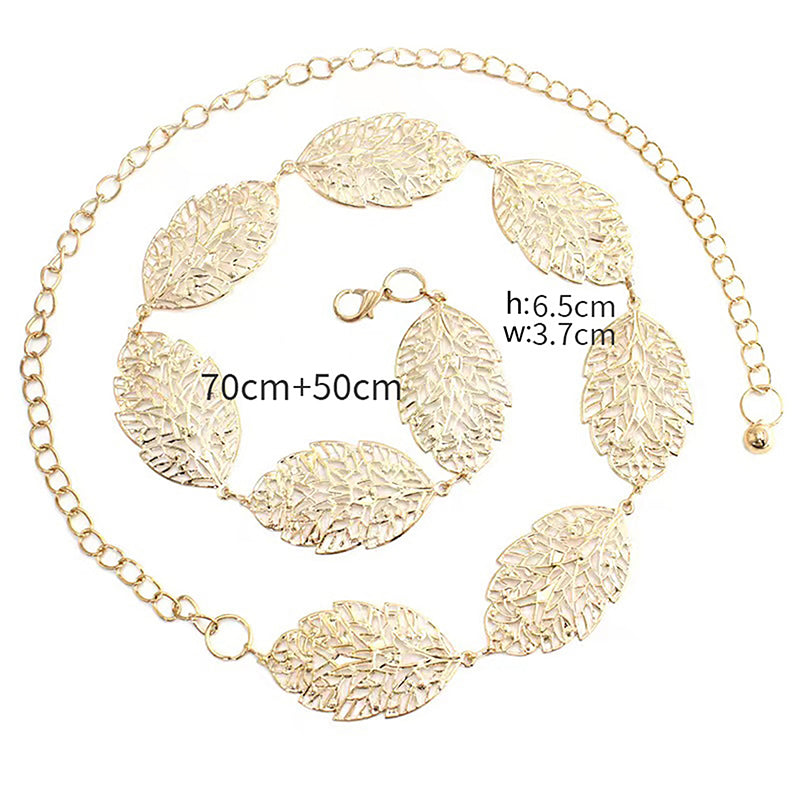 Fashion Simple Openwork Leaf Decorated Chain Belt Thin Waist Chain Ladies Decoration Waistband Dress Metal Jewelry Accessories