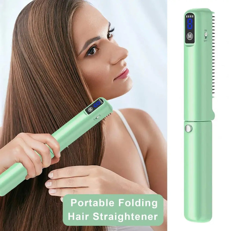 Negative Ions Hair Straightener Hair Straightening Comb Portable Hot Brush Foldable Hair Straightener Comb with Fast for Travel
