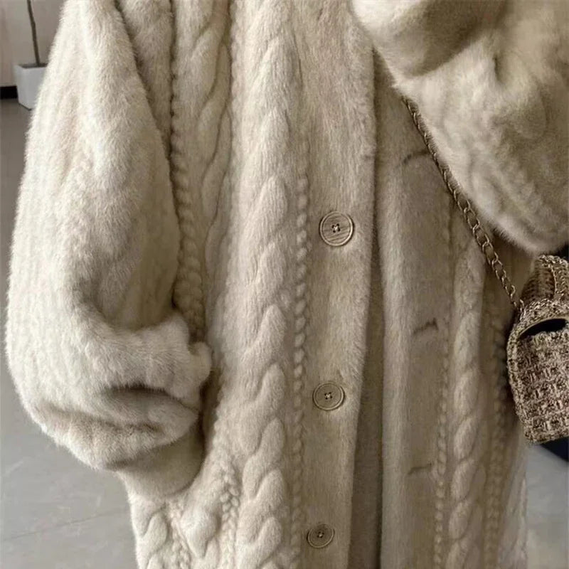 Thicken Knit Loose Coat Women Full Sleeve Single Breasted Fashion Female Cardigan Winter Warm Long Cardigan Chic Lady Outerwear