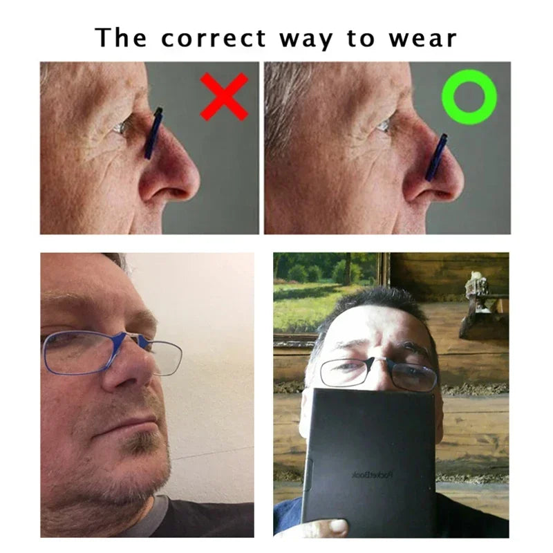 Nose Clip Reading Glasses without temples Men Tr90 Focus Plus Portable Foam Nose Glasses Transparent Eyeglasses in case