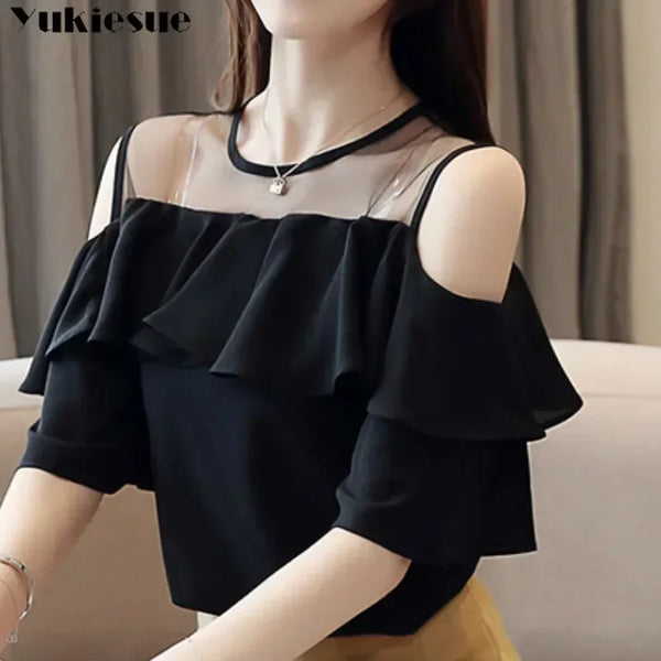 clothes womens tops and blouses Summer women blouses white blouse short sleeve chiffon blouse women shirt off shoulder top