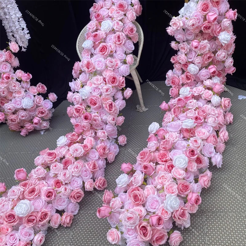 2M Luxurious Pink Rose Runner Flower Row Wedding Backdrop Decor Floral Arrangement Sofa Table Party table Window Display Props