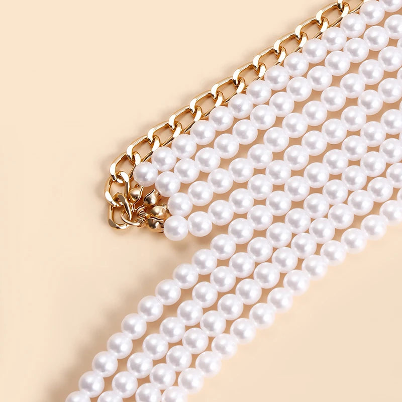 Multilayer Pearl Waist Chains for Women Imitation Pearl Metal Ring Tassel Belt Fashion Elegant Body Jewelry Clothing Accessories