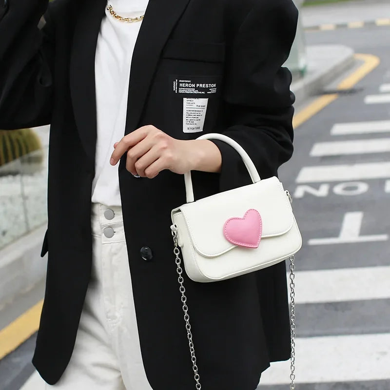 Pink Heart Girly Small Square Shoulder Bag Fashion Love Women Tote Purse Handbags Female Chain Top Handle Messenger Bags Gift