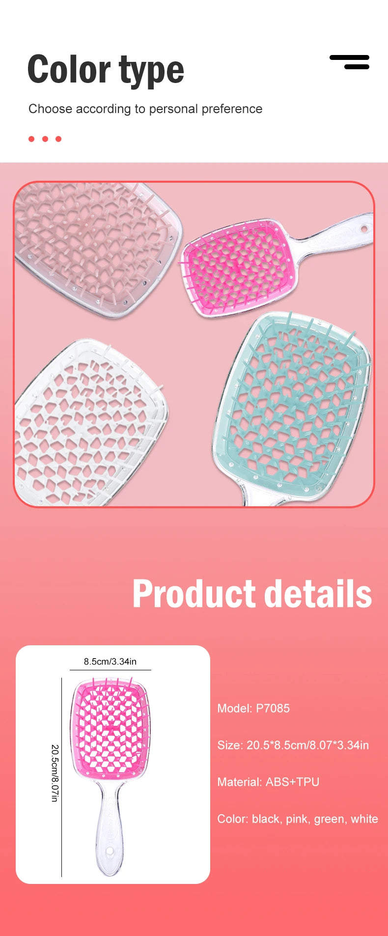 Hairdressing Hair Smoothing Honeycomb Curved Cutout Hair Brush Used For Styling Combing And Massaging The Scalp Hair Comb