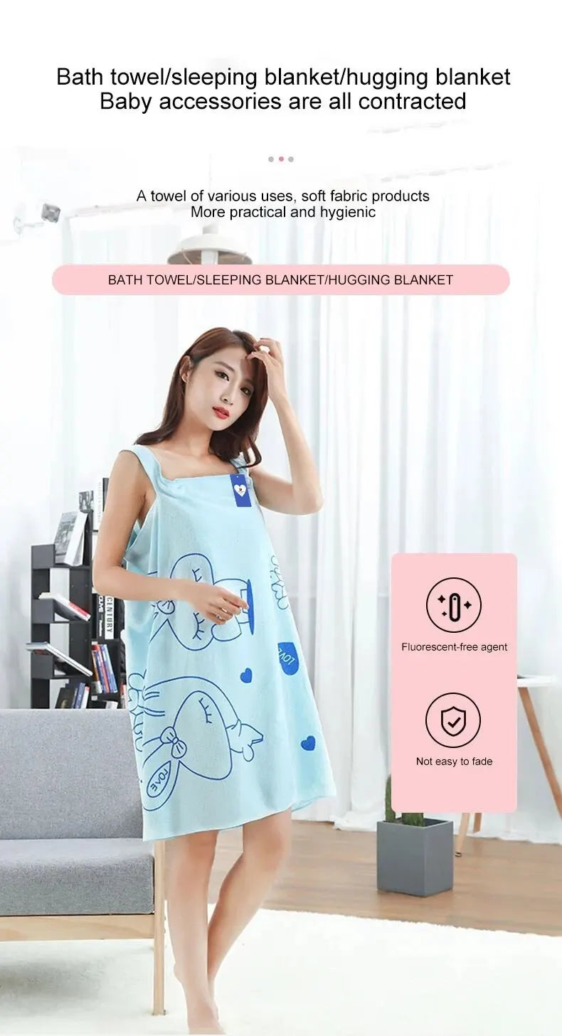 Wearable Bath Towel Love Rabbit Increase Thickened Adult Women Wipe Chest Bath Skirt Absorbent Sweat Steam Skirt Sauna