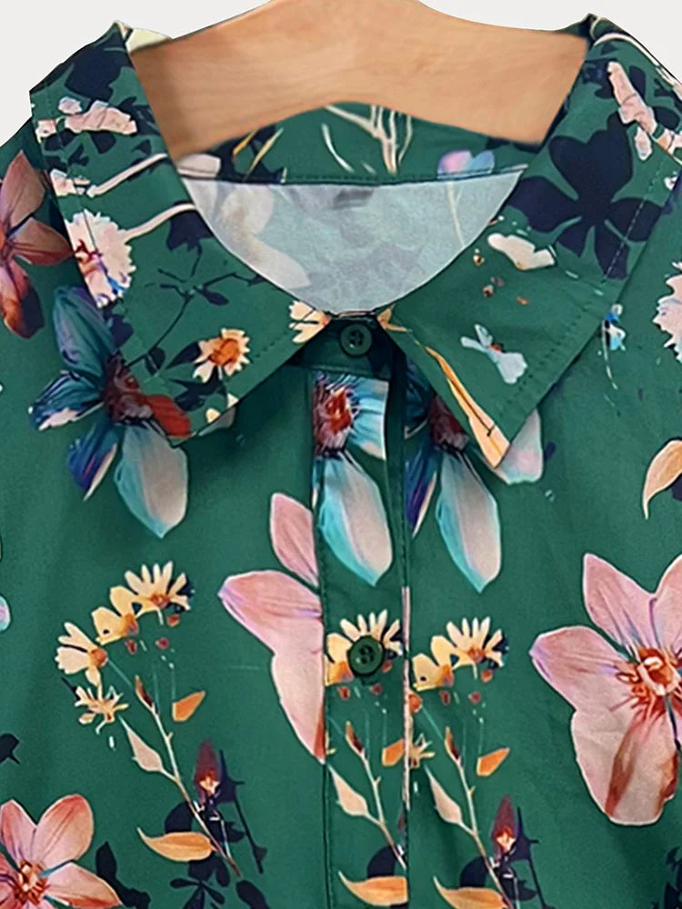 GIBSIE Plus Size Casual Floral Print Long Sleeve Shirt Women 2024 New Spring Boho Vintage Loose Single Breasted Blouse Shirts